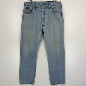 Levi's Jeans Men's Size 36 Blue 501 Vtg Paper Tag 90's Button Fly Distressed
